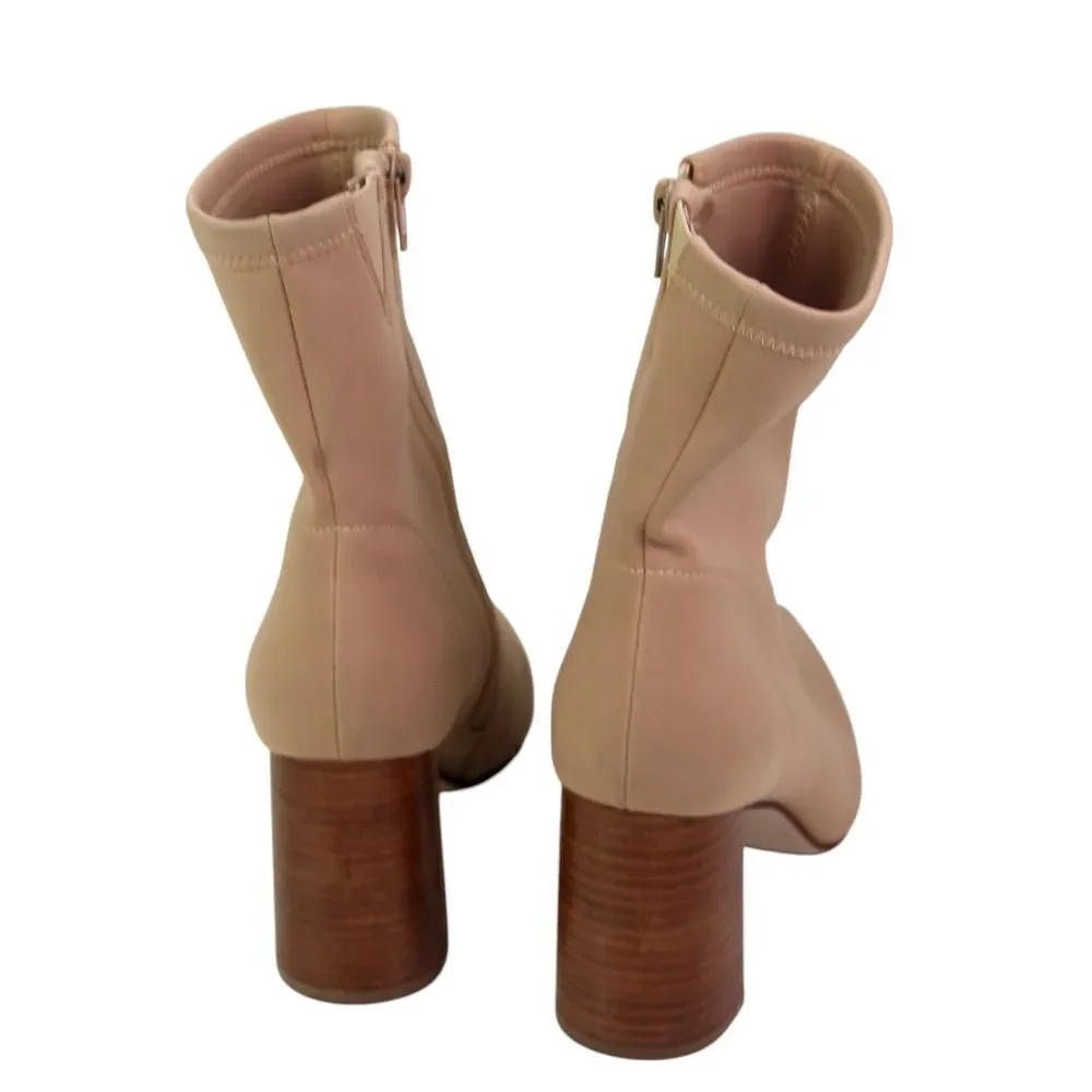 Jeffrey Campbell BEIGE ELASTIC NYLON HIGH HEEL POINTED ZIP SIDE ANKLE BOOTS Sz 6